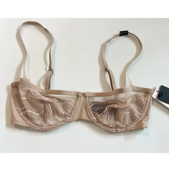 Calvin Klein Lace Balconette Bra Nude Sheer Unlined Underwire 32D NWT - Picture 2 of 8